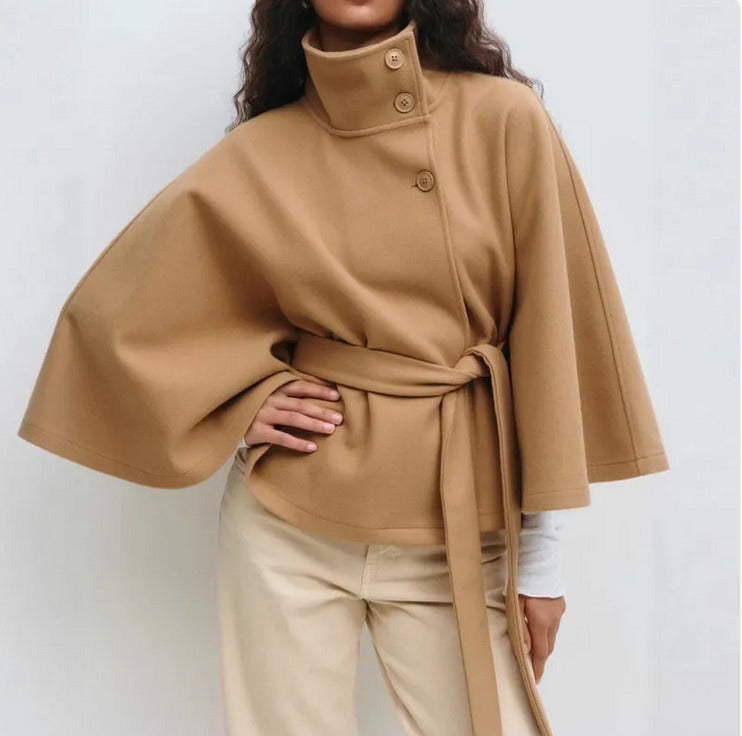 Women’s Elegant High Neck Belted Coat