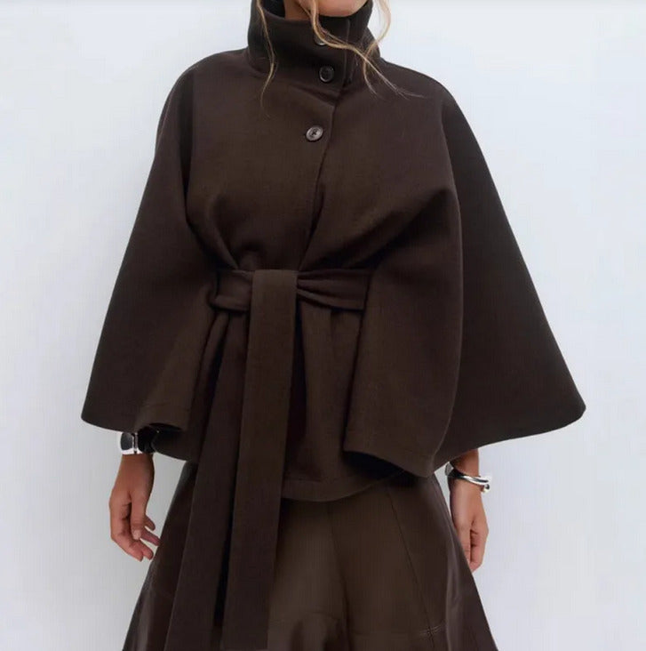 Women’s Elegant High Neck Belted Coat